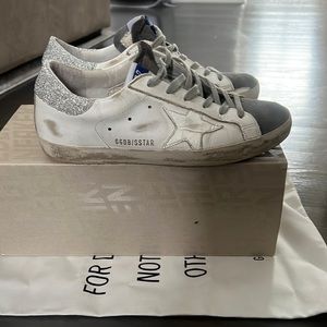 Golden Goose superstar sneakers. Size 37. Glittery heel. Grey, white and silver